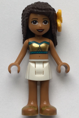 Andrea, White Skirt, Dark Turquoise and Gold Swimsuit Tube Top, Flower